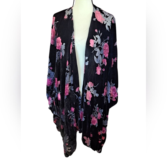 unbranded Tops - 2x 3x Kimono Jacket Dressy Cabbage Rose Velvet Burnout Mid Calf Legnth Boho